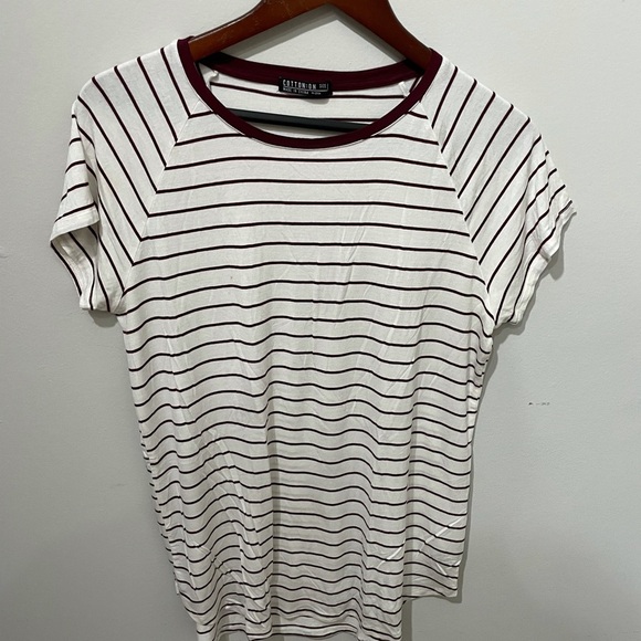 Cotton On Burgundy Striped T-Shirt - Picture 1 of 5
